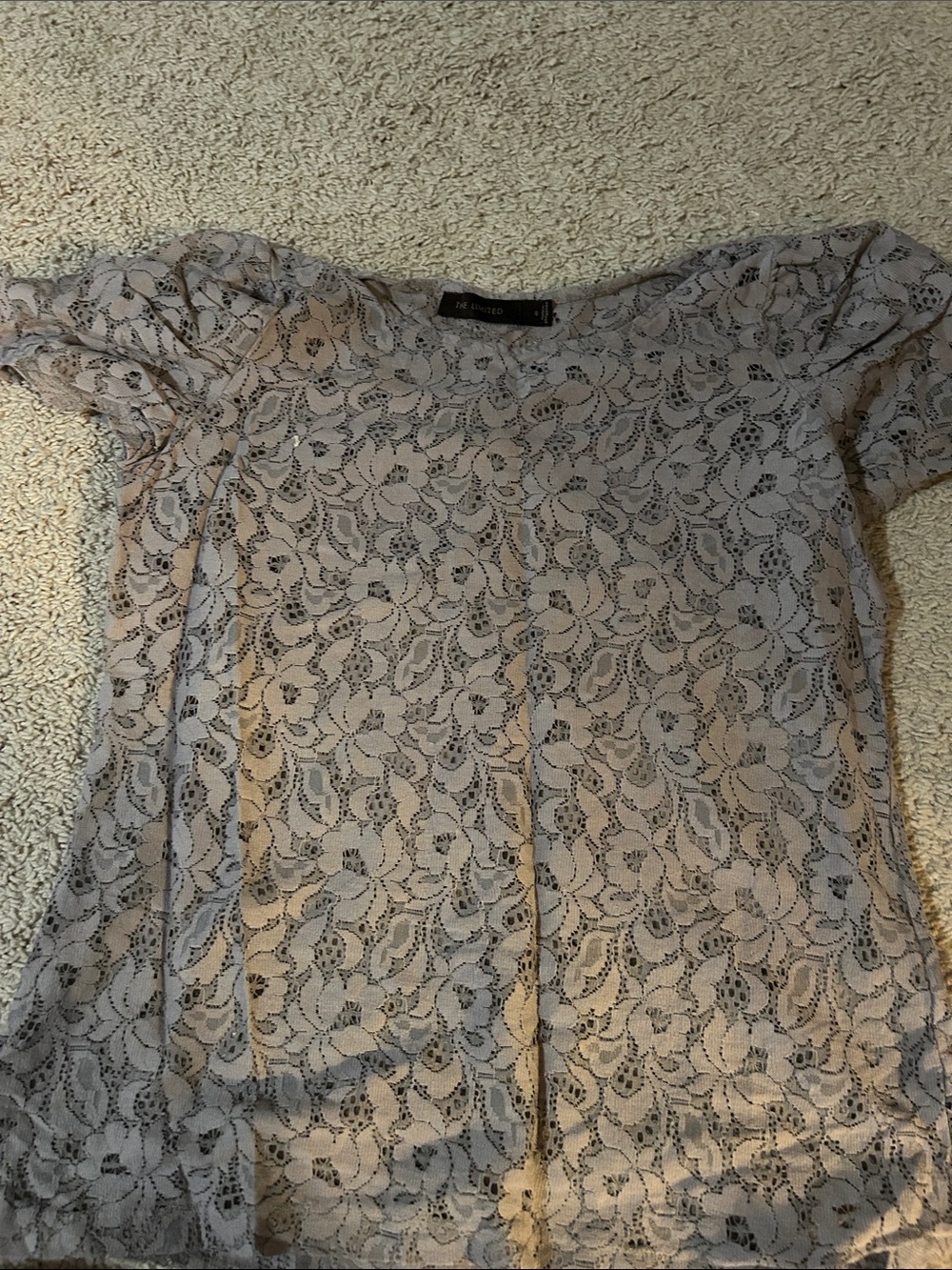 The Limited Gray Floral Lace Short Sleeve Blouse